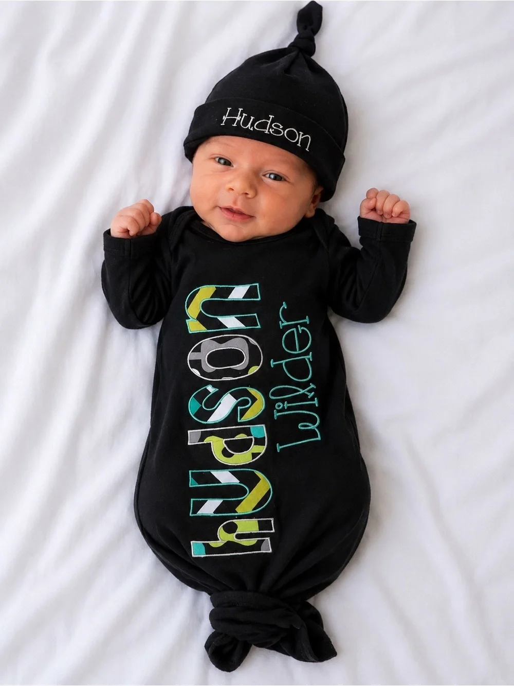 “Hudson Wilder” Baby Sleep Gown with Knot Hat
